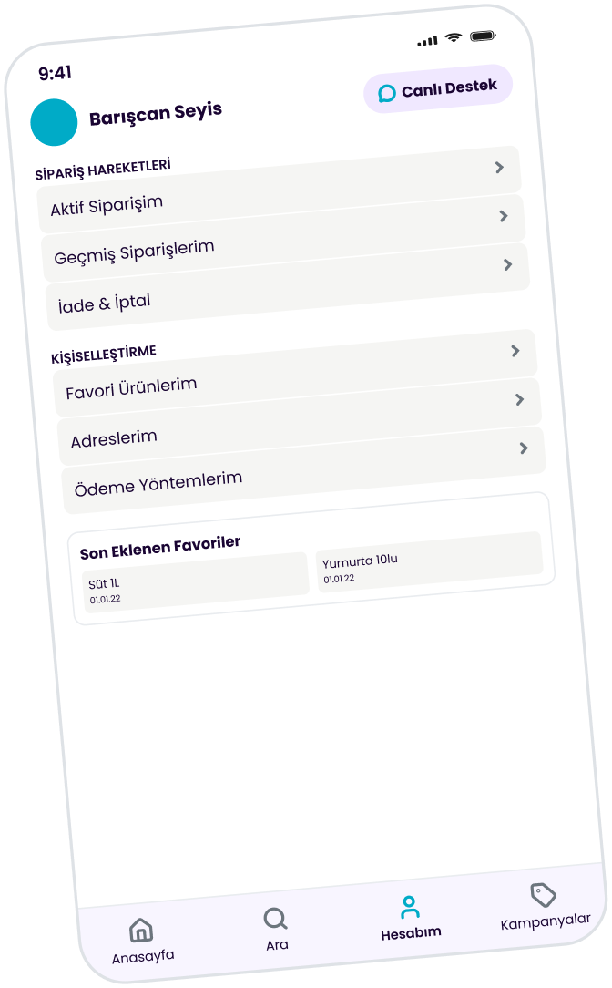 A-101 Kapıda app profile page